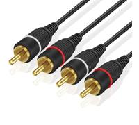 TNP Cable de Audio estéreo 2 RCA Cinch, Enchufe Doble RCA Macho a Macho 2 Canales (Derecho e Izquierdo), Conectores Macho RCA a Macho RCA chapados en Oro, Color Negro (15 pies/ 5M)