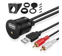 TNP Cable de Montaje Empotrado RCA y USB, Puerto de USB de Montaje en Tablero+ RCA a USB + 3.5 mm AUX Enchufe Jack, Enchufe Conector Cable de Extensión para Automóvil Camión Barco Moto (2M)