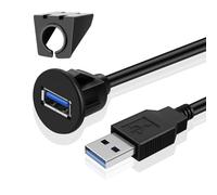 TNP Cable USB 3.0 Coche empotrable Redondo - 2m (pequeña), Cable USB de Montaje Empotrado Macho a Hembra - 1 Puerto, Conector aux de extensión Impermeable para Coche, salpicadero, Barco, Motocicleta