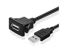 TNP Cable USB Coche empotrable Cuadrado - 2m, Cable USB de Montaje Empotrado Macho a Hembra - 1 Puerto, Conector aux de extensión Impermeable para Coche, salpicadero, Barco, Motocicleta, Negro