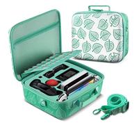 TNP Funda de almacenamiento con funda de transporte portátil 2 en 1 para Nintendo Switch New Horizon Animal Leaf Crossing Hard Shell EVA Material Pouch Traveler Deluxe, JoyCon Controller, titular