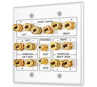 TNP Placa de Pared para Altavoz de Cine en Casa Envolvente y Sistema de Sonido en 7.1 y 7.2, Conectores Hembras de Audio, 2 Unidades con Postes de Banana RCA, Bornes de Cobre Chapado en Oro (Blanco)