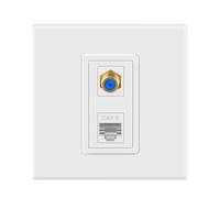 TNP Products TNP - Placa de pared coaxial Ethernet con 1 puerto RJ45 y 1 conector de cable coaxial tipo F chapado en oro para conector Cat6 Cat5e Cat5, color blanco