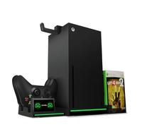 TNP - Soporte vertical para Xbox Series X, estación de carga para controlador con 2 baterías recargables de 300 mAh para Xbox Series X, almacenamiento de juegos de 10 ranuras y gancho para auriculares