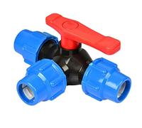 TNPLKIUYT Válvula de bola, Válvula de bola de 3 vías de plástico de 1/2 "3/4" 1 "2", conector rápido de tubo de conexión rápida de PE tipo T 20/25/32/40/50/63mm, 1 Uds.(Blue,50mm)