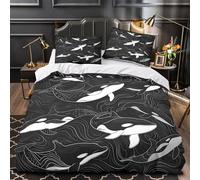TNSGHAVED Arte de Ballena Orca Funda de Edredón Cierre de Juego de 3 Piezas Diseño 3D Incluye Fundas de Almohada Suave Ilustración Marina en Blanco y Negro Funda Edredon for Adultos Single（135x200cm）