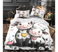 TNSGHAVED Arte de Vaca Linda Funda de Edredón 3 Piezas Impresión 3D Cremallera Oculta con Fundas de Almohada Transpirable Dibujos Animados de Acuarela Funda Edredon for Familia Single（140x200cm）
