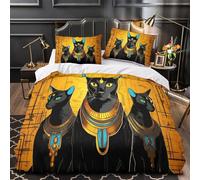 TNSGHAVED Arte del Gato Egipcio Funda de Edredón Impresión 3D Juego de 3 Piezas Suave Incluye Fundas de Almohada Suave Ilustración del Antiguo Egipto Funda Edredon for Ancianos Single（135x200cm）