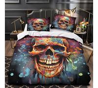 TNSGHAVED cráneo Vibrante 3D Impresión Funda de edredón 3pz Microfibra Ligera Surrealista psicodélico Edredón Funda 2 Fundas Cremallera Oculta Adolescentes Adultos King（220x240cm）