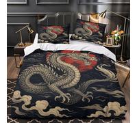 TNSGHAVED Dragón Entre Las Olas Funda de Edredón 3 Piezas Microfibra Suave Impresión 3D Cremallera Oculta con Fundas de Almohada Transpirable japonés Funda Edredon for Familia Double（200x200cm）