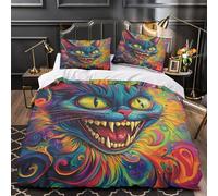 TNSGHAVED Gato Vibrante 3D Impresión Edredón Funda 3pz Microfibra Cremallera Oculta Surrealista psicodélico Funda de edredón 2 Fundas Resistente Chicas Niños Single (135x200cm)