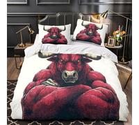 TNSGHAVED Guerrero Red Bull Funda de Edredón Juego de 3 Piezas Estampado 3D Cierre de Cremallera Oculta con Fundas de Almohada Suave Ilustración Digital Funda Edredon for Adultos Single（135x200cm）