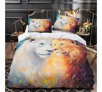 TNSGHAVED León y Leona 3D Impresión Edredón Funda 3pz Microfibra Transpirable Pintura Vibrante Funda de edredón 2 Fundas Lavable a máquina Adultos Familia Single（140x200cm）