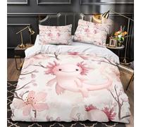 TNSGHAVED Lindo ajolote Funda de Edredón con Fundas de Almohada 3 Piezas Microfibra de poliéster Estampado 3D Cremallera Oculta Acuarela Animal Funda Edredon for niños Single（135x200cm）