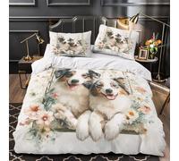 TNSGHAVED Lindo Perro sosteniendo una Rosa Funda de Edredón Suave 3 Piezas Estampado 3D Cremallera Oculta con Fundas de Almohada Suave Enamorado Funda Edredon for niños y niñas Super King（260x220cm）