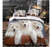 TNSGHAVED Lindos Cachorros esponjosos Funda de Edredón Suave 3 Piezas Estampado 3D Cremallera Oculta con Fundas de Almohada Adorables compañeros de Mascotas Funda Edredon for niños Single（140x200cm）