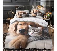 TNSGHAVED Lindos compañeros de Mascotas Funda de Edredón Diseño 3D Juego de 3 Piezas Cierre de Incluye Fundas de Almohada Amistad Animal acogedora Funda Edredon for Ancianos Single（135x200cm）