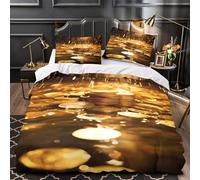 TNSGHAVED Monedas de Oro Funda de Edredón Incluye Fundas de Almohada Juego de 3 Piezas Suave Estampado 3D Cremallera Oculta Tema de finanzas de Lujo Funda Edredon for Adolescentes Single（135x200cm）