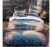TNSGHAVED Monte Fuji de Noche 3D Impresión Edredón Funda 3pz Microfibra Transpirable Funda de edredón 2 Fundas Lavable a máquina Adultos Familia Super King（260x220cm）