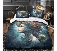TNSGHAVED Mujer de fantasía 3D Impresión Funda de edredón 3pz Microfibra Cremallera Oculta Surrealista de ensueño Edredón Funda 2 Fundas Resistente Chicos Chicas Super King（260x220cm）