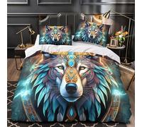 TNSGHAVED Obra de Arte del Lobo Funda de Edredón 3 Piezas de poliéster Impresión 3D Cremallera Oculta con Fundas de Almohada Transpirable Fantasía Colorida Funda Edredon for Familia King（220x240cm）