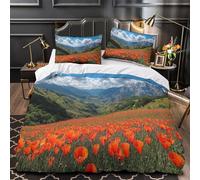 TNSGHAVED Paisaje de Campo de Amapolas Funda de Edredón Juego de 3 Piezas Estampado 3D Cierre de Incluye Fundas de Almohada Funda Edredon for Adultos Single（135x200cm）