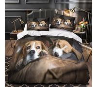TNSGHAVED Perros Beagle Funda de Edredón Juego de 3 Piezas Impresión 3D Cierre de Cremallera Oculta Incluye Fundas de Almohada Lindos compañeros de Mascotas Funda Edredon for niña Single（135x200cm）