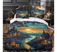 TNSGHAVED Vuelo de dragón de fantasía Funda de Edredón Cierre de Juego de 3 Piezas Impresión 3D Incluye Fundas de Almohada Suave Cielo Nocturno mágico Funda Edredon for niña Single（140x200cm）