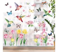 TNSLAND 10 Hojas Pegatinas Decorativas Ventanas Cristales Flores Doble Cara, Primavera Decoracion Vinilos para Ventanas Cristales, Primavera Verano Tulipán Mariposa Lavanda Decoración