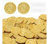 TNSLAND 100 Monedas de Oro de Juguete de Plástico con Bolsa - Monedas Pirata para Búsqueda del Tesoro, Fiesta Infantil, Cofre del Tesoro Decoración y Dinero de Juego