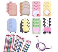 TNSLAND 15 Lápices Multicolor Flexibles Irrompibles y 24 Notas Adhesivas de Animales - Doblar Lapiz Ideal para Escuela, Fiestas, Regalos, Calendario de Adviento y Premios