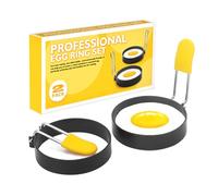 TNSLAND 2 Moldes para Tortitas de Acero Inoxidable, Moldes para Huevos Antiadherente, Molde de Huevo con Silicona Antiquemaduras, Moldes para Huevos para Pancakes, Tartas, Muffins, etc