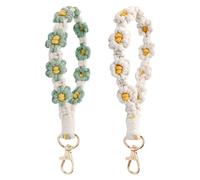TNSLAND 2 Pcs Llavero Mujer Llavero Boho Hermoso Llavero Tejido Pulsera Linda Margarita Llavero Tejido Coche Llavero Bolso de La Mujer Encanto Llaveros Mujer Llavero Coche Mujer Blanco+Verde