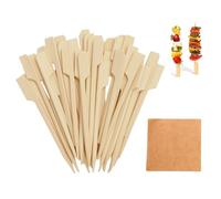 TNSLAND 200PCS de Bambú 9cm + 50 Hojas Papel Absorbente, Pinchos Aperitivos, Brochetas Cóctel Biodegradables, Palillos de Madera para Tapas, Frutas, Postres, Hamburguesas, Barbacoa, Buffet y Fiestas