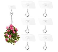 TNSLAND 6PCS Ganchos Techo Adhesivos con Bloqueo Seguridad, Ganchos Autoadhesivos Sin Taladro en PVC Blanco, Multiuso para Plantas, Macetas, Luces, Guirnaldas, Decoración Baño, Cocina, Salón y Balcón