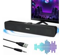 TNSLAND Altavoces PC USB Soundbar, Barra Sonido PC Hi-Fi Estéreo, Altavoz PC con Conexión USB, Barra de Sonido PC para Portátiles, Monitores, Smartphones, Tablets, Videoconsolas, Negro