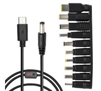 TNSLAND Cable Adaptador PD a DC con 10 Conectores DC y Bolsa, 5V/9V/12V/15V/20V Voltaje Ajustable, Tipo C a DC Conector con Pantalla Digital para Ordenador Portátil, Router, Monitor, Cámara