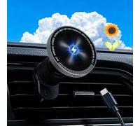 TNSLAND Cargador de Coche 15W-Soporte Magnético Sin Luz, Carga Rápida Inalámbrica, Giratorio 360° y Agarre Seguro-Cargador Inalámbrico Auto para iPhone 12-17 Serie, con Adorno Flor Oscilante