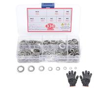 TNSLAND Juego de 330 arandelas de seguridad de dientes exteriores de acero inoxidable, arandelas dentadas, anillos de sujeción, arandelas M2.5-M12 con guantes de trabajo para montaje, bricolaje y