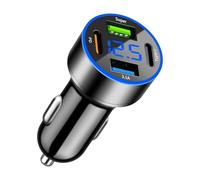 TNSLAND mechero Coche 4-Puertos, Cargador Coche Carga rapida, Cargador Coche Cargador USB Coche para Coche con Voltímetro LED, Dual PD30W+QC3.0 para iOS Android Tablet Todos los Smartphones