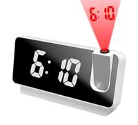TNSLAND Reloj Despertador con proyección, Despertador Digital con proyección con Gran Pantalla LED de 7,3 Pulgadas, Reloj Digital USB LED con proyector Giratorio de 180°,proyección portátil (Blanco)