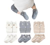 TNSLAND Rodilleras para bebé para gatear, 3 pares de rodilleras para bebé y 3 pares de calcetines para gatear, antideslizantes, con puntos de goma, calcetines para gatear, para niños y niñas, de 6 a