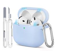 TNSNK for AirPods 4 Case (2024), Magnetic Lid Silicone Shockproof Protection Case with Clean Kit & Keychain, Support Wireless Charging - Sky Blue