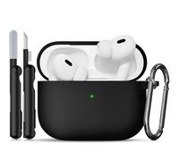 TNSNK for AirPods Pro 2nd/1st Case (2023/2022/2019), Silicone Shockproof Protective Case with Cleaning Kit & Keychain, Support Wireless Charging - for AirPods Pro 2nd/1st, Black