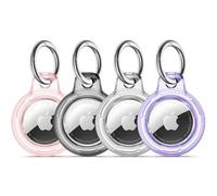 TNSNK for Airtag Holder Case with Lock, Clear Black+White+Pink+Purple