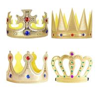 TNSOYCA 4 Piezas Corona de Rey Dorada,Corona Cumpleaños,Sombrero de Fiesta Príncipe Jugar Tiara, Coronas Accesorios de Disfraz de Rey para Niños Adultos
