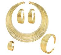 TNSRAY 5 Piezas de Collar con Babero de declaración Nacional Africana, Pulsera para Mujer, puños Ajustables, Babero Abierto, Conjuntos de joyería de Moda, Pendientes de aro, Gargantilla de Babero