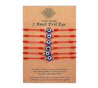 TNSRAY 6 piezas pulseras de ojo malvado, pulsera de 7 nudos, abalorio de la suerte trenzado de Kabbalah, pulsera de hilo rojo del destino, pulsera clásica unisex de ojo turco de buena suerte