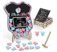 TNTGMG 64-teiliges Geschlechtsenträung mit Holzrahmen ,Wunsch- und Ratskarten aus Stoff Sowie einer Box, als Alternative zum Gästebuch für Babyparty,inklusive Fotorahmen für Geschlechtsenträung