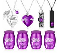 TNTGMG 8 urnas pequeñas de aluminio con colgantes y cadenas de acero inoxidable, mini contenedor de cenizas, urna decorativa para seres queridos fallecidos, mujeres, hombres, miembros de la familia